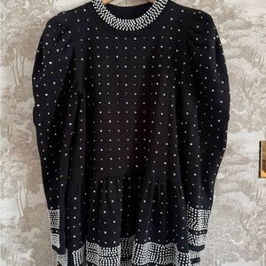 QUEEN OF SPARKLES Black Pearl-Trim dress